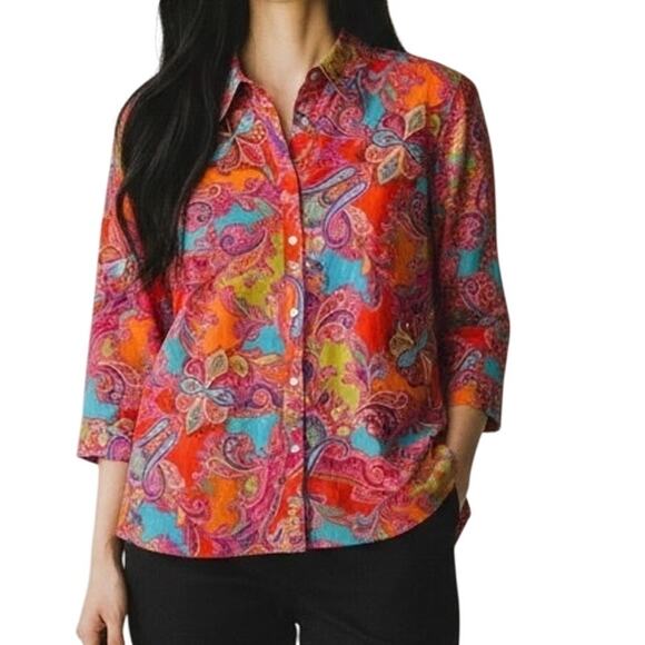 Chaps Tops - Chaps Colorful Paisley Top Womens Large LP Cotton Classic Preppy Button Shirt